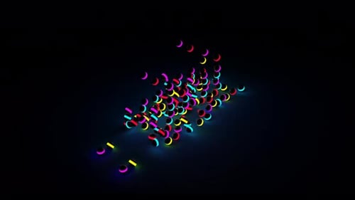Kleine Kugeln mit leuchtend leuchtenden Linien einzeln auf schwarzem Hintergrund