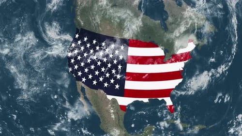 4K-Weltkarte der USA mit einer Flagge (hervorgehoben)