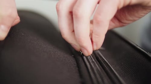 Travel After Covid 19 Coronavirus Pandemic, Woman Zipping Suitcase, Tourist Zip, Suitcase Close Up