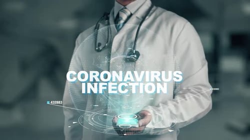 Medical Doctor Interacting with Futuristic Coronavirus Data