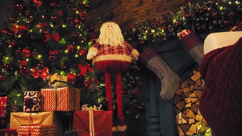 Festive Christmas Tree with Gifts and Fireplace