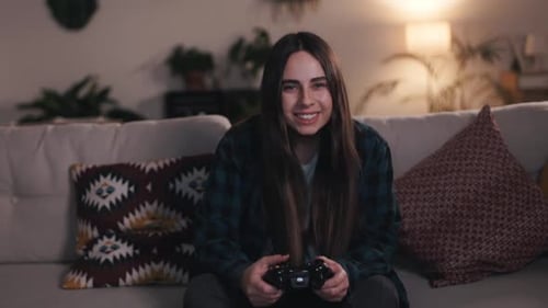 Home Isolated. Funny Girl Gamer Playing Video Games at Home. Coronavirus Covid-19 Quarantine Concept