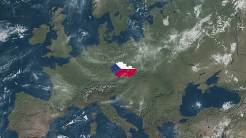 Earth Map Zoom to Czech Republic with Flag Reveal