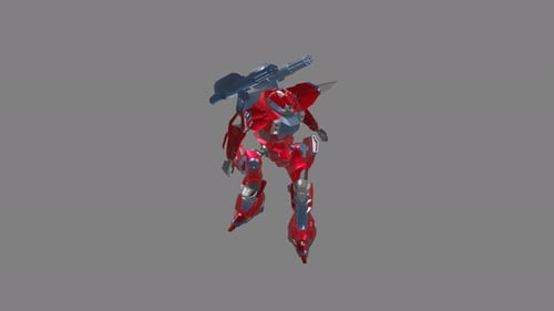 3D Animated Futuristic Red Combat Robot Rotation