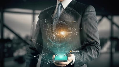 Homme d'affaires avec concept hologramme de sécurité en nuage