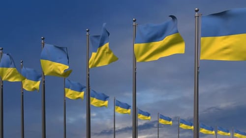 Ukrainian Flags Waving in the Wind Seamless Loop