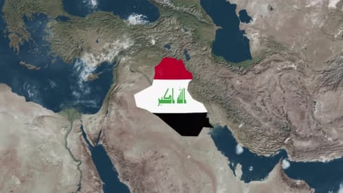 Earth Zoom into Iraq Map with Flag Reveal Animation