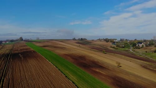 Aerial View of Agricultural Fields in Countryside