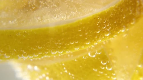 Lemon Slices in Refreshing Sparkling Water Close Up