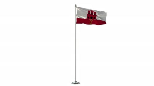 Gibraltar Flag Waving on Pole with White Background