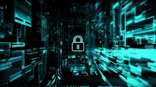 Futuristic Digital Data Tunnel with Security Lock Animation