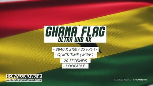 Realistic Waving Ghana Flag Loop Animation