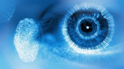 Futuristic Biometric Eye Scan and Fingerprint Authentication Animation