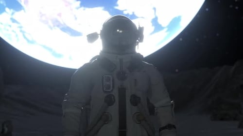 3D Astronaut on Moon with Rotating Earth View