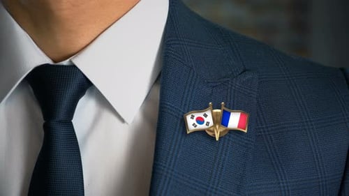 Businessman Friend Flags Pin South Korea France