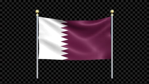 Qatar Flag Waving In Double Pole Looped