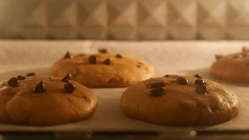Chocolate Chip Cookies Baking in Oven