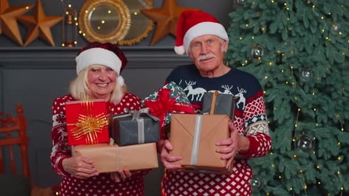 Senior Couple Celebrating Christmas with Gifts