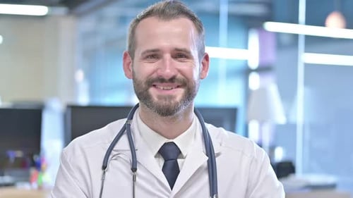 Smiling Doctor Portrait in Medical Office Setting