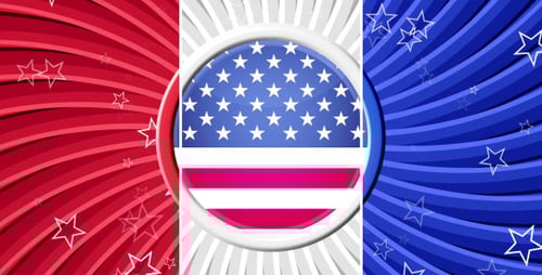 Animated American Flag Badge with Patriotic Star Swirls