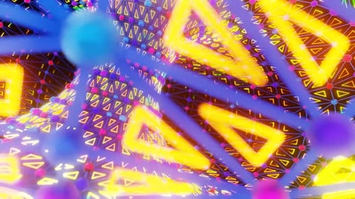 Motion Graphic Rotating Digital Technologic Strobe Neon Structure