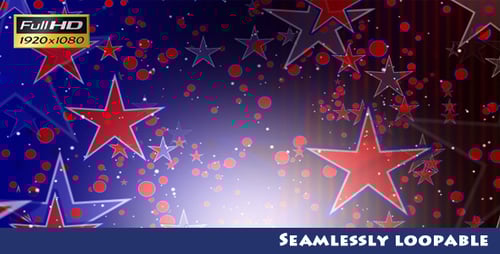 Animated Patriotic Red White Blue Stars and Particles Background