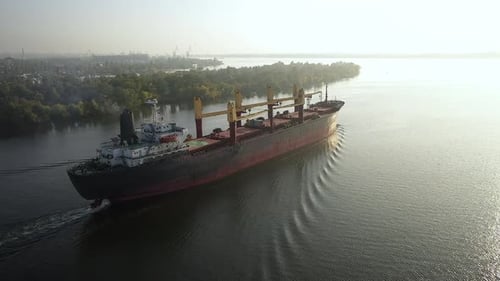 Large Container Ship on Water from Above