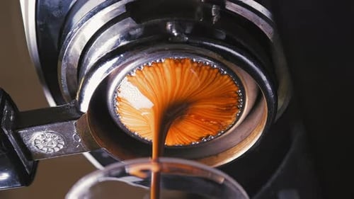 Close Up Espresso Extraction with Rich Crema