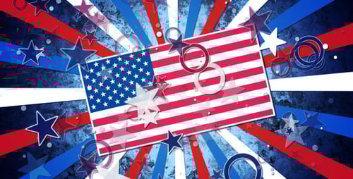 Animated Patriotic Background with American Flag and Star Bursts