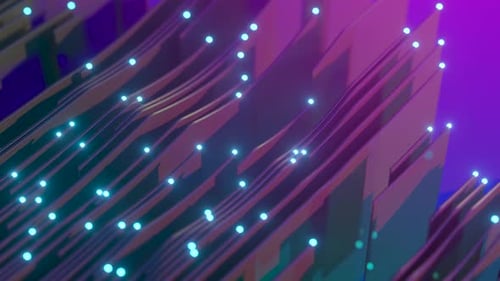 Abstract Futuristic Background with Flowing Digital Lines and Glowing Dots