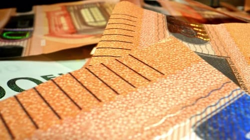 Close Up of Pile of Euro Currency Banknotes