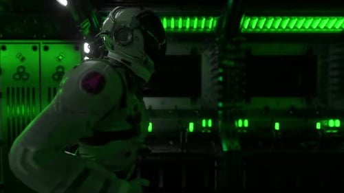 Astronaut Runs Through a Tunnel to Another Compartment of the Space Gate