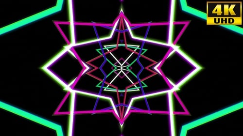 Glowing Neon Geometric Star Tunnel Background Loop