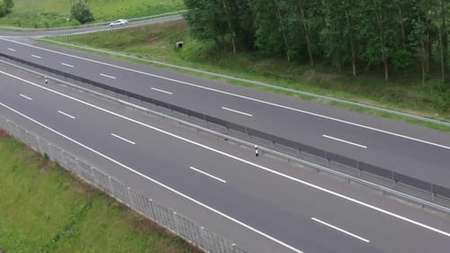 Aerial View of Truck Driving on Highway