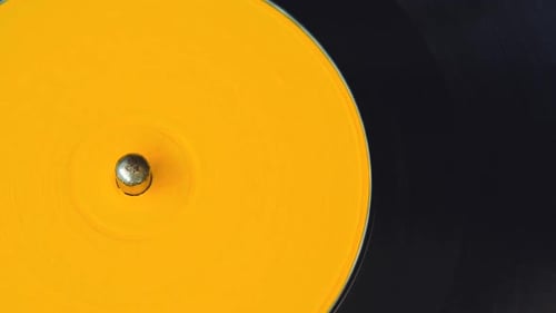 Black Vinyl Retro Record Rotating Plate with Yellow Label