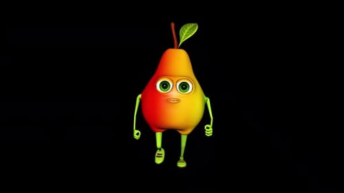Cartoon Pear Runs Loop on Alpha Channel
