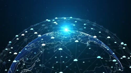 Cloud Computing Cybersicherheit digitale Datentechnologie-Netzwerkverbindung auf der ganzen Welt.