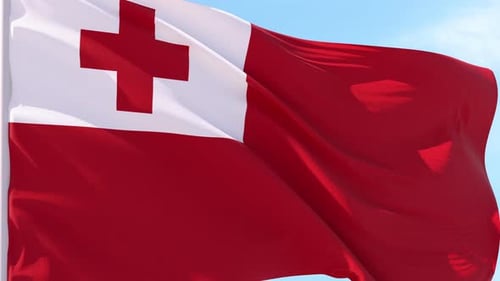 Tonga National Flag Waving in the Wind