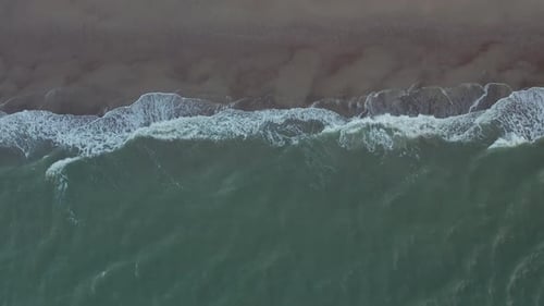 Generic Beach and Ocean Pattern on Cloudy Day, Top Down Overhead Aerial Birds Eye View