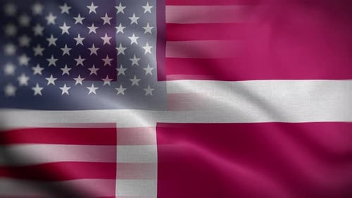 Realistic Waving Flags of USA and Denmark Overlapping