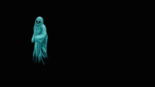 Animated Spectral Teal Ghost Flying for Spooky Halloween Content