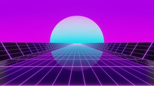 Abstract Retro Purple Neon Shiny Road with Blue Moon