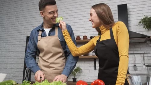 Happy Couple Cooking Together in Bright Kitchen