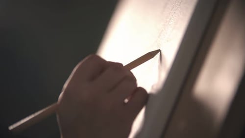 Hand Sketching with Pencil on Canvas