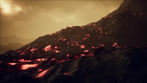 Vulkanausbruch mit frischen heißen Lavaflammen und Gasen aus dem Krater