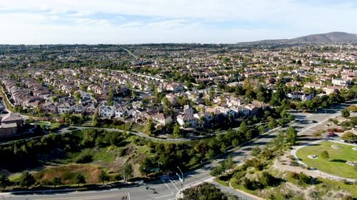 Aerial View of Upper Middle Class Neighborhood with Identical Residential Subdivision House