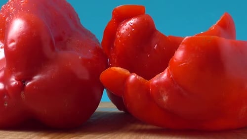 Close-up of Wet Red Bell Pepper Sections