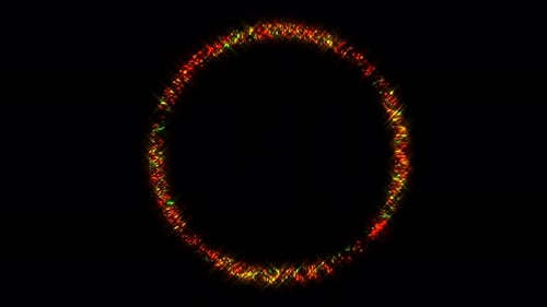 animated round shape of multicolor flashing lights, on a black background
