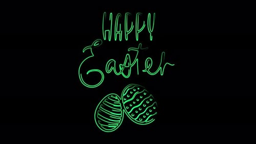 Frohe Ostern. Neonfarbene Animations-Ostereier einzeln auf schwarzem Hintergrund.