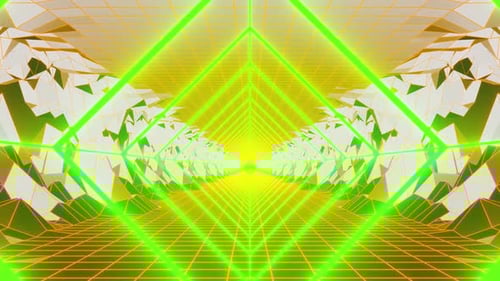 Neon Green Toxic Rhombus Vj Loop Background Tunnel With Mountains 4K